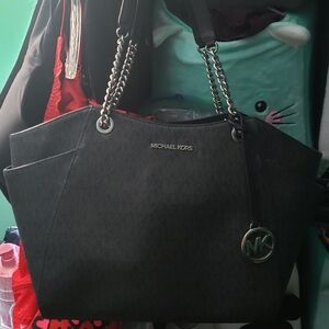 Michael Kors Black Jet Set Travel Set Tote with Chain Accents